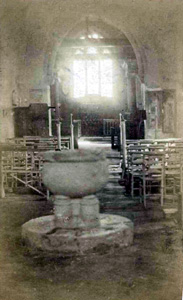 Church interior with font about 1910